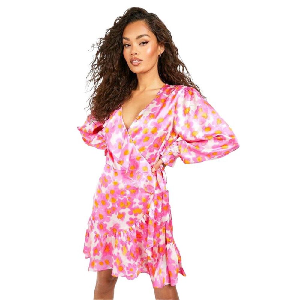 Influence Womens/Ladies Floral Satin Skater Dress / Pink